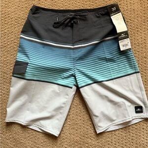 O'Neill Blue and Gray Board Shorts with Modern Design